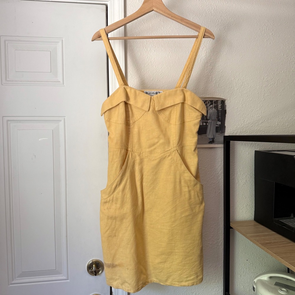 SAMANTHA PLEET rapscallion butter yellow linen cotton sleeveless mini dress